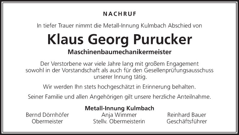  Traueranzeige für Klaus Georg Purucker vom 04.05.2021 aus MGO
