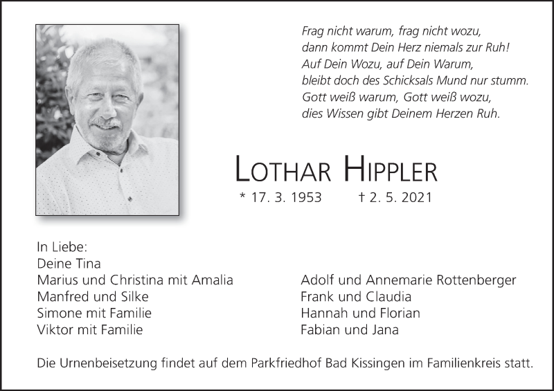  Traueranzeige für Lothar Hippler vom 05.05.2021 aus MGO
