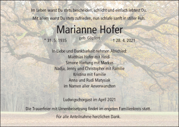 Anzeige von Marianne Hofer von MGO