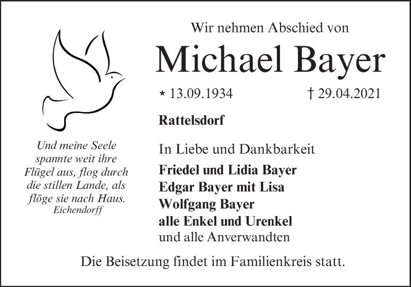  Traueranzeige für Michael Bayer vom 04.05.2021 aus MGO
