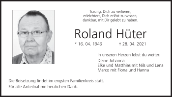 Anzeige von Roland Hüter von MGO