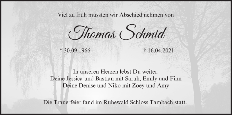  Traueranzeige für Thomas Schmid vom 08.05.2021 aus MGO