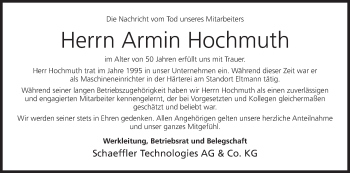 Anzeige von Armin Hochmuth von MGO