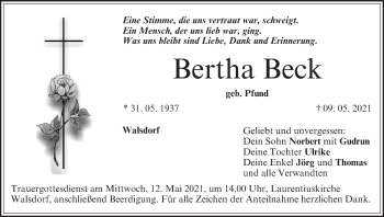 Anzeige von Bertha Beck von MGO