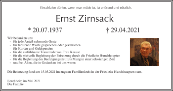 Anzeige von Ernst Zirnsack von MGO