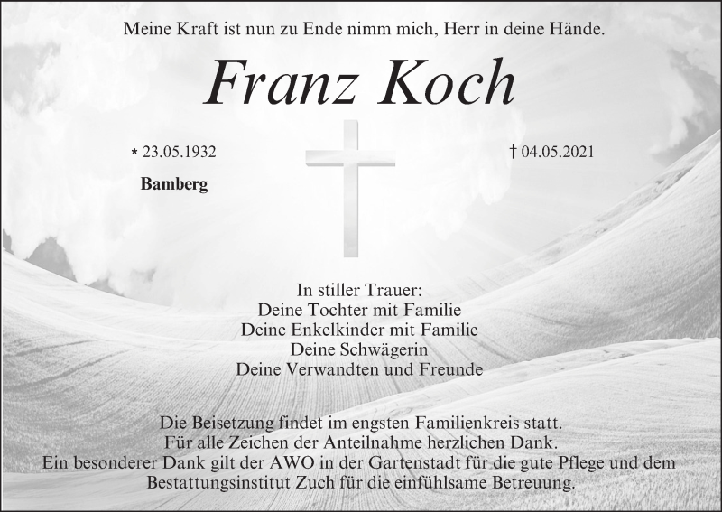  Traueranzeige für Franz Koch vom 22.05.2021 aus MGO