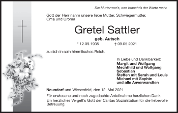 Anzeige von Gretel Sattler von MGO