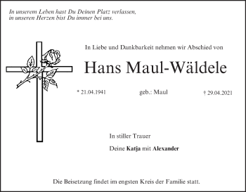 Anzeige von Hans Maul-Wäldele von MGO
