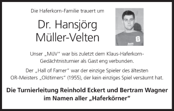 Anzeige von Hansjörg Müller-Velten von MGO
