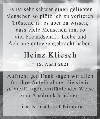 Anzeige von Heinz Kliesch von MGO