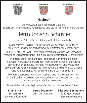 Anzeige von Johann Schuster von MGO