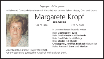 Anzeige von Margarete Kropf von MGO