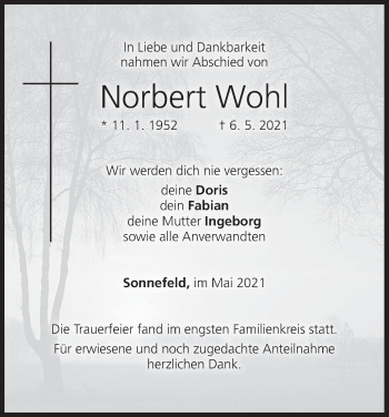 Anzeige von Norbert Wohl von MGO