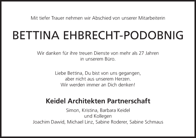  Traueranzeige für Bettina Ehbrecht-Podobnig vom 11.06.2021 aus MGO