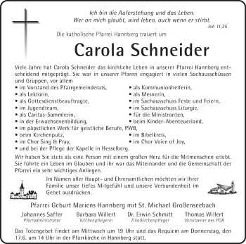 Anzeige von Carola Schneider von MGO