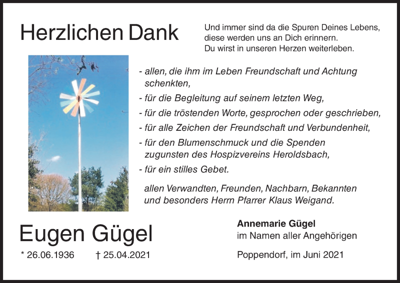  Traueranzeige für Eugen Gügel vom 26.06.2021 aus MGO