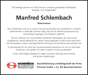 Anzeige von Manfred Schlembach von MGO