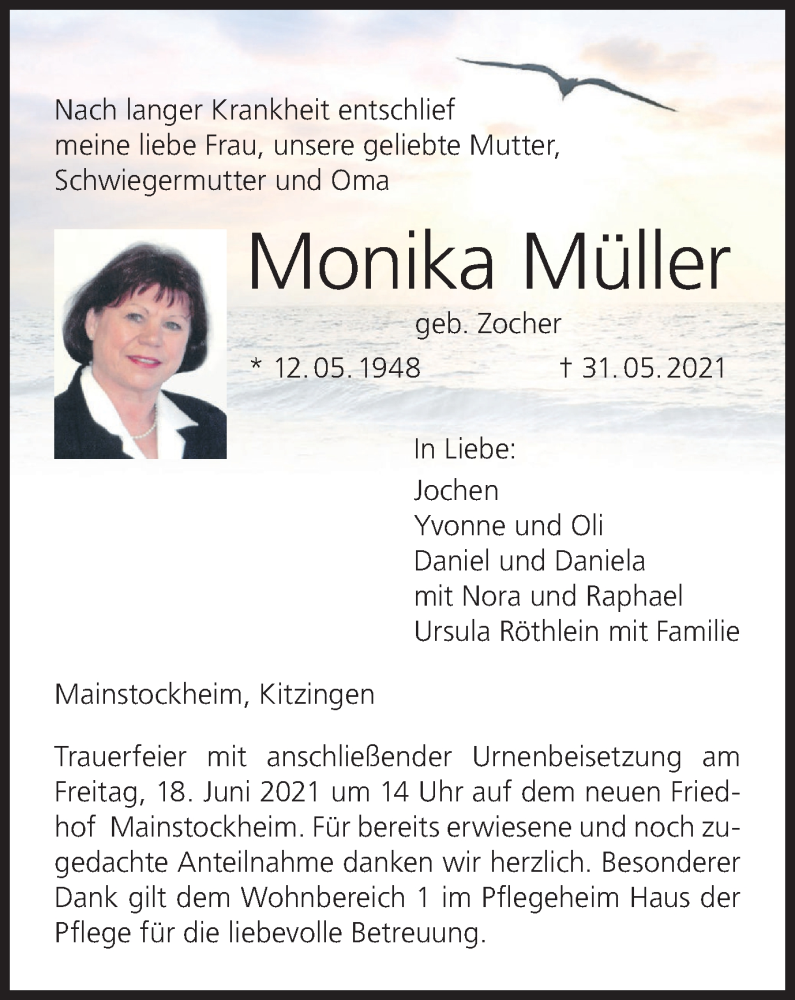  Traueranzeige für Monika Müller vom 15.06.2021 aus MGO