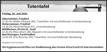 Anzeige von Totentafel vom 18.06.2021 von MGO