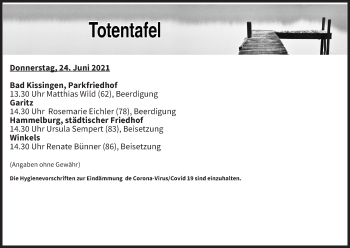 Anzeige von Totentafel vom 24.06.2021 von MGO