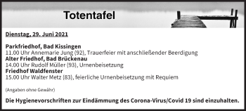 Anzeige von Totentafel vom 29.06.2021 von MGO