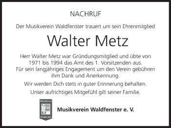 Anzeige von Walter Metz von MGO