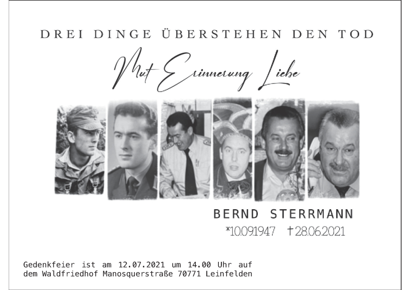  Traueranzeige für Bernd Sterrmann vom 07.07.2021 aus MGO