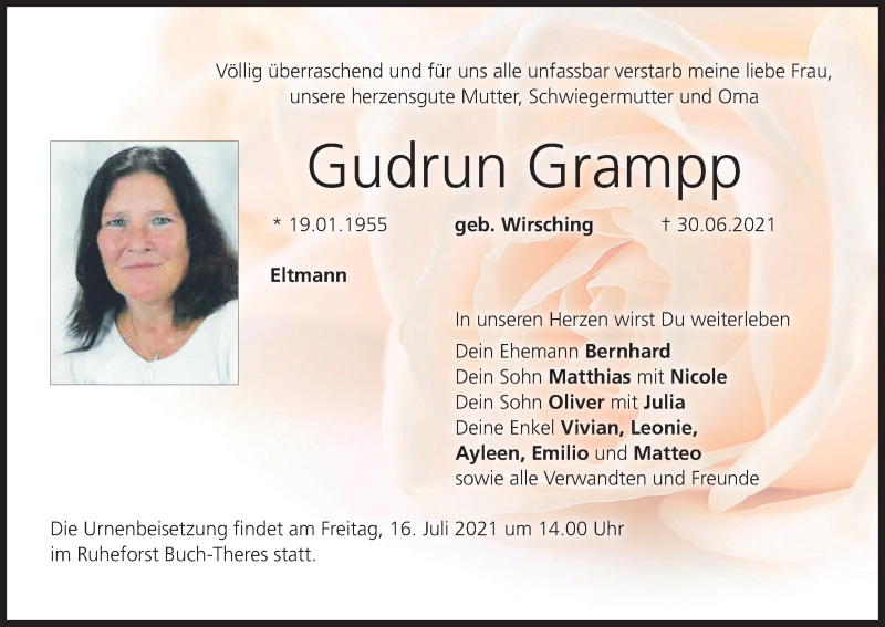  Traueranzeige für Gudrun Grampp vom 10.07.2021 aus MGO