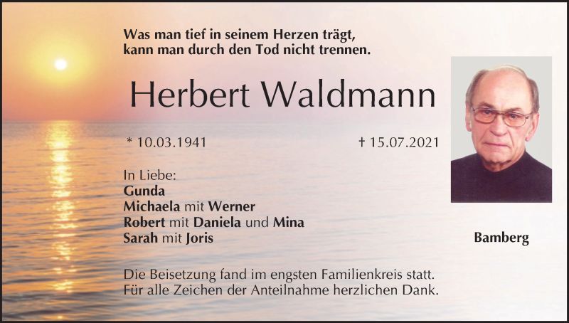  Traueranzeige für Herbert Waldmann vom 24.07.2021 aus MGO