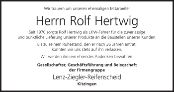 Anzeige von Rolf Hertwig von MGO