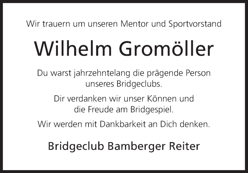  Traueranzeige für Wilhelm Gromöller vom 17.07.2021 aus MGO