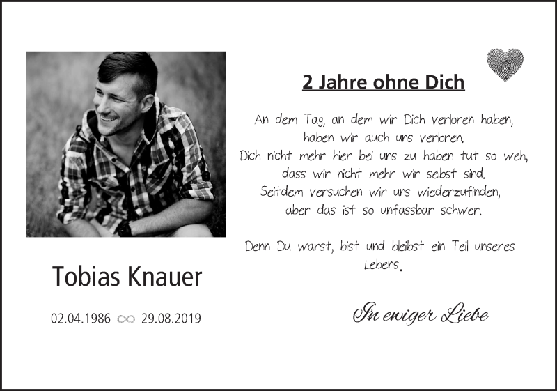  Traueranzeige für Tobias Knauer vom 28.08.2021 aus MGO