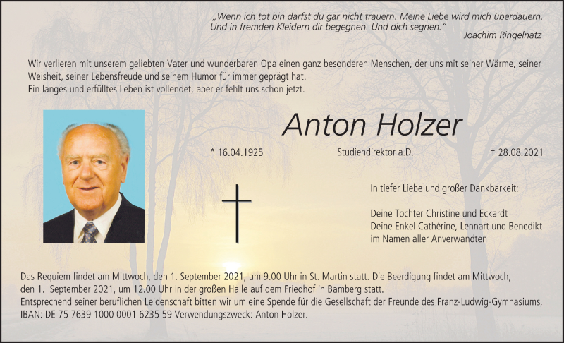 Anton Holzer | Traueranzeige | trauer.inFranken.de