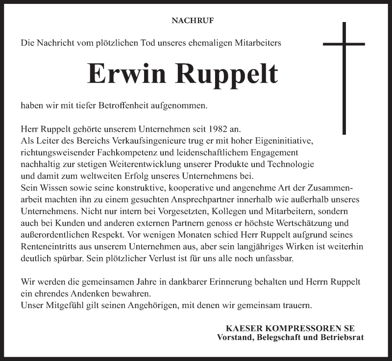  Traueranzeige für Erwin Ruppelt vom 24.09.2021 aus MGO