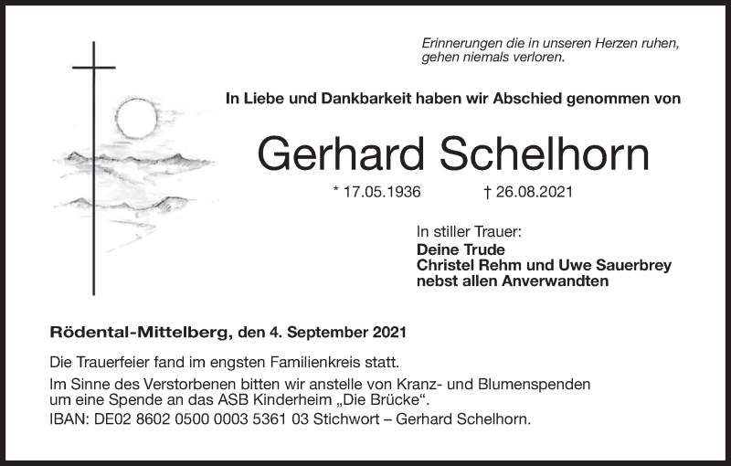  Traueranzeige für Gerhard Schelhorn vom 04.09.2021 aus MGO