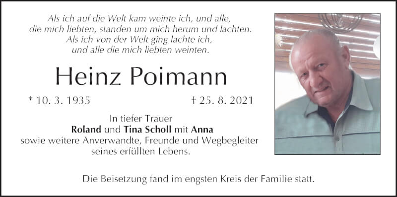  Traueranzeige für Heinz Polmann vom 18.09.2021 aus MGO