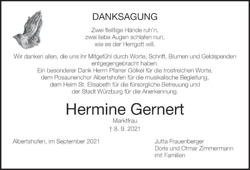  Traueranzeige für Hermine Gernert vom 18.09.2021 aus MGO