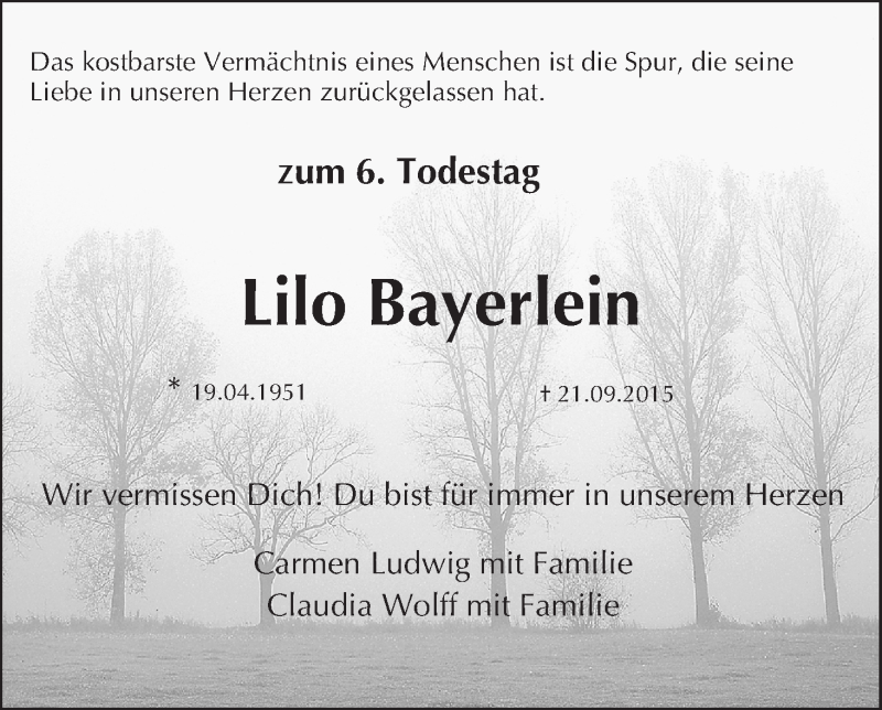  Traueranzeige für Lilo Bayerlein vom 25.09.2021 aus MGO