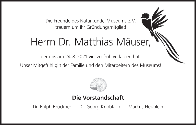  Traueranzeige für Matthias Mäuser vom 11.09.2021 aus MGO