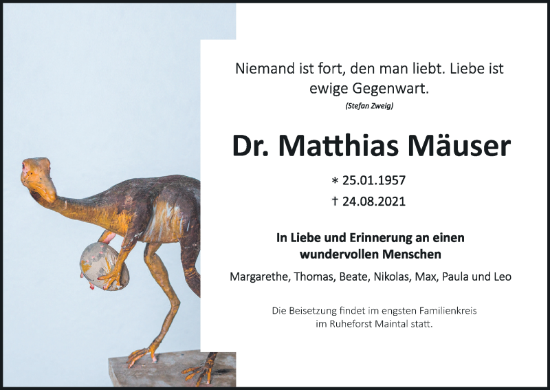  Traueranzeige für Matthias Mäuser vom 04.09.2021 aus MGO