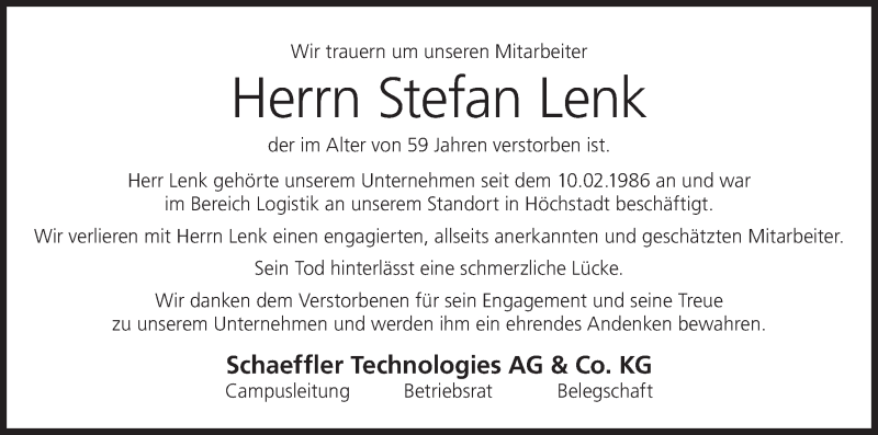  Traueranzeige für Stefan Lenk vom 10.09.2021 aus MGO