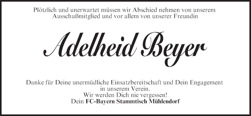  Traueranzeige für Adelheid Beyer vom 22.01.2022 aus MGO