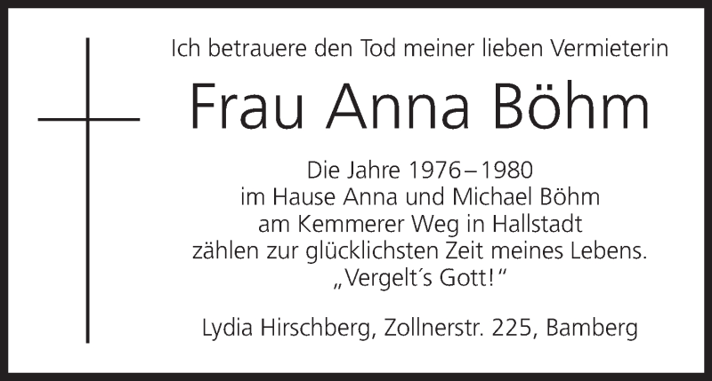  Traueranzeige für Anna Böhm vom 18.01.2022 aus MGO
