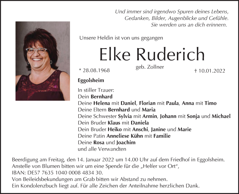  Traueranzeige für Elke Ruderich vom 13.01.2022 aus MGO