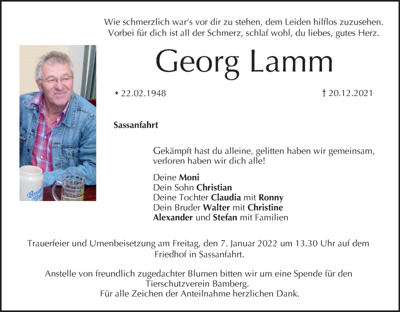  Traueranzeige für Georg Lamm vom 31.12.2021 aus MGO