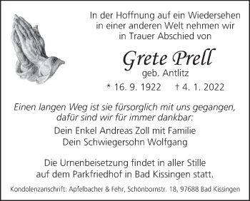 Anzeige von Grete Prell von MGO