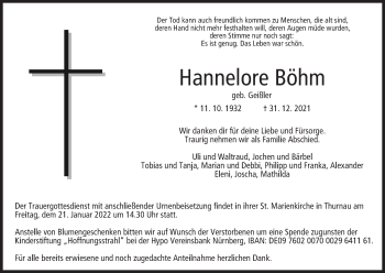 Anzeige von Hannelore Böhm von MGO