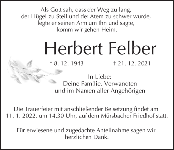 Anzeige von Herbert Felber von MGO