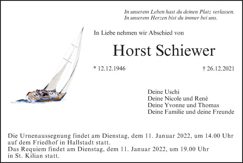  Traueranzeige für Horst Schiewer vom 08.01.2022 aus MGO