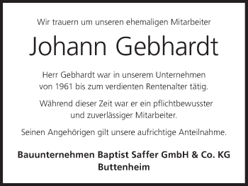 Anzeige von Johann Gebhardt von MGO